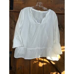 Gap women’s large white Swiss dot pintuck ruffle top